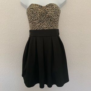 EUC Leopard top pleated strapless dress